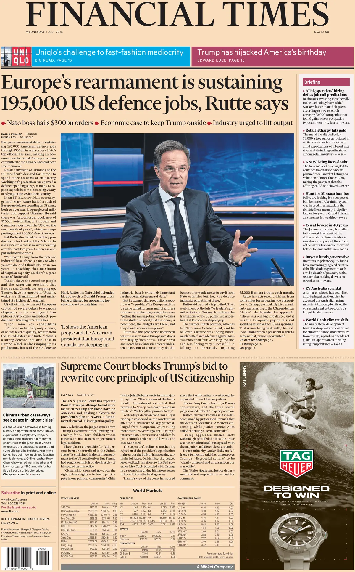 Cover Financial Times 01/07/2026