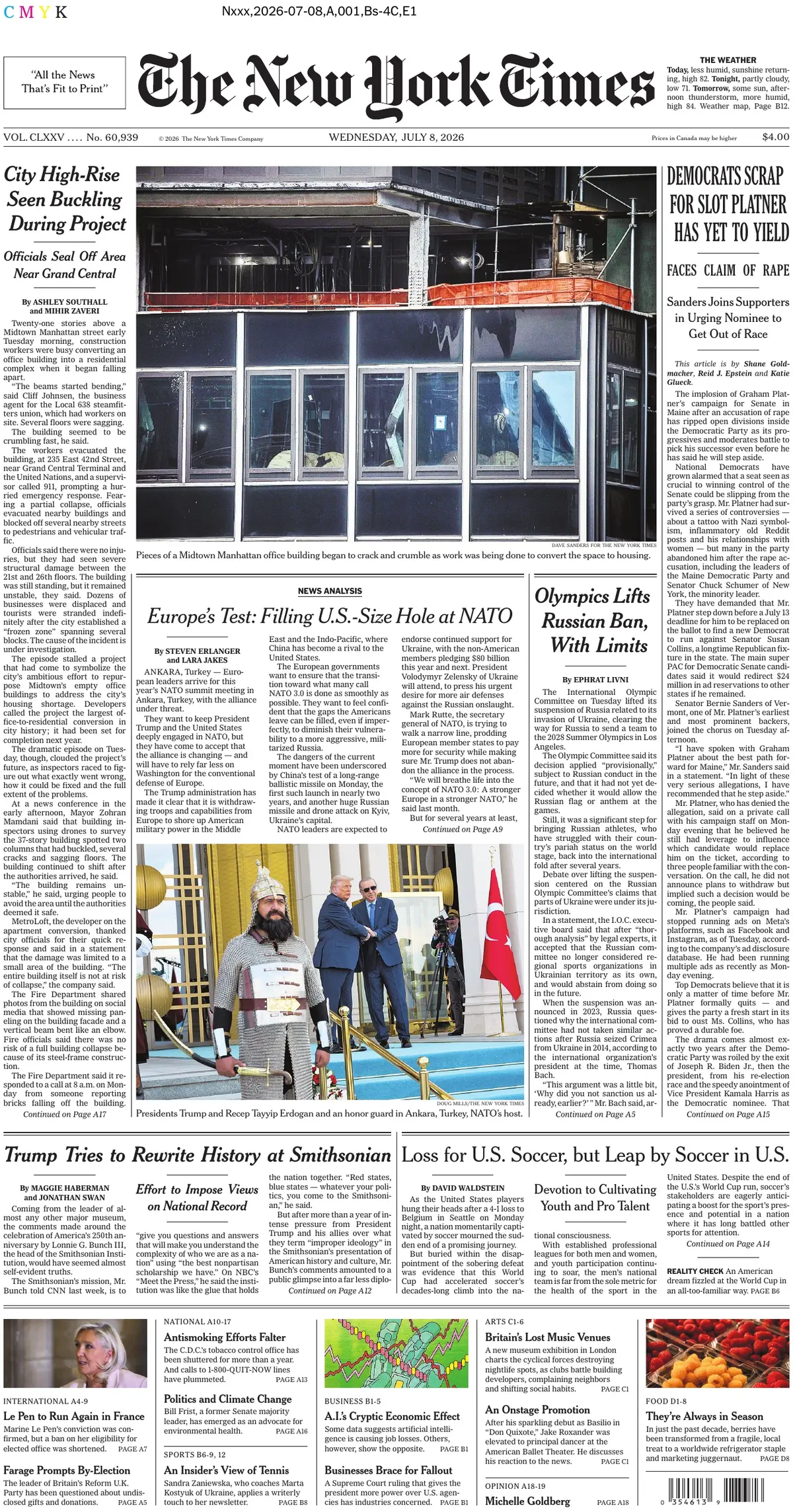 Cover The New York Times 08/07/2026