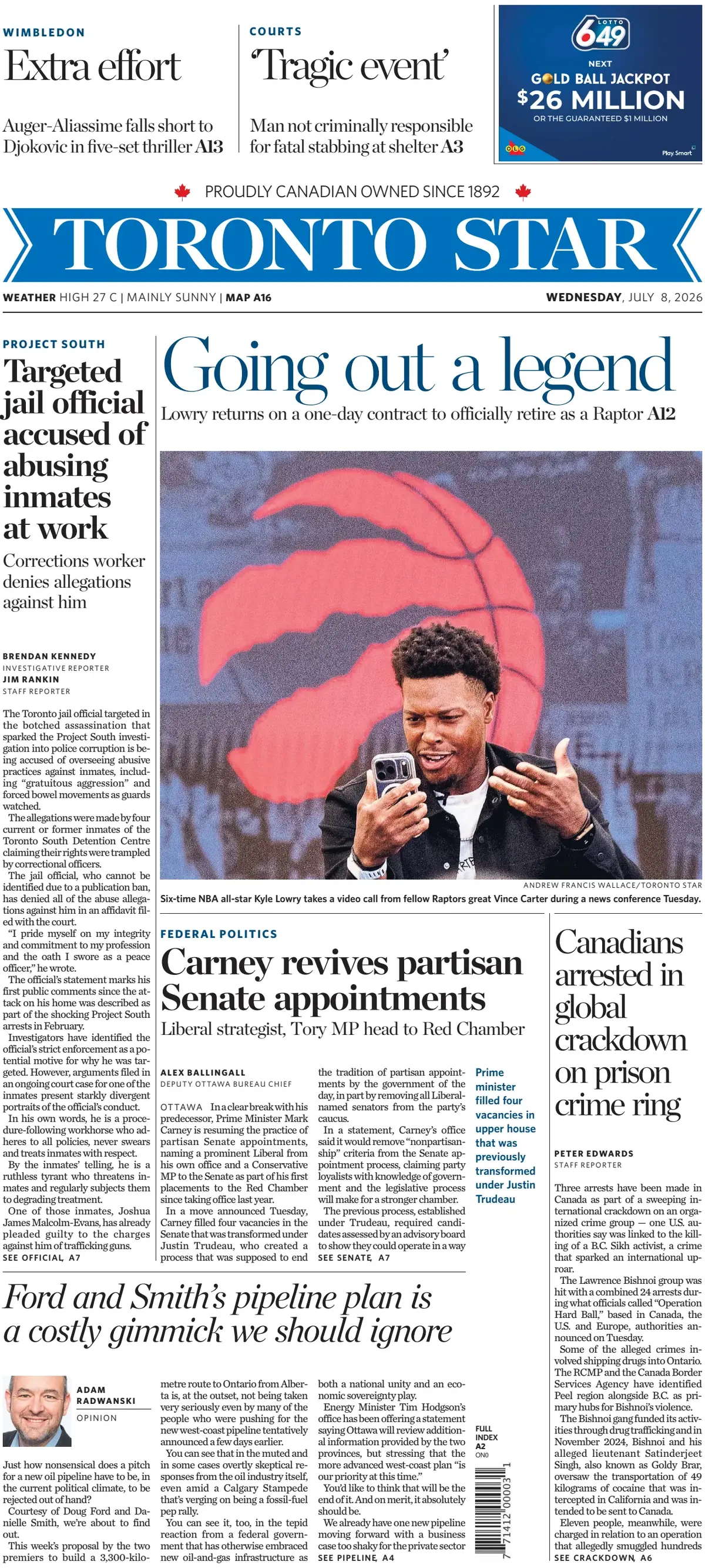 Cover Toronto Star 08/07/2026