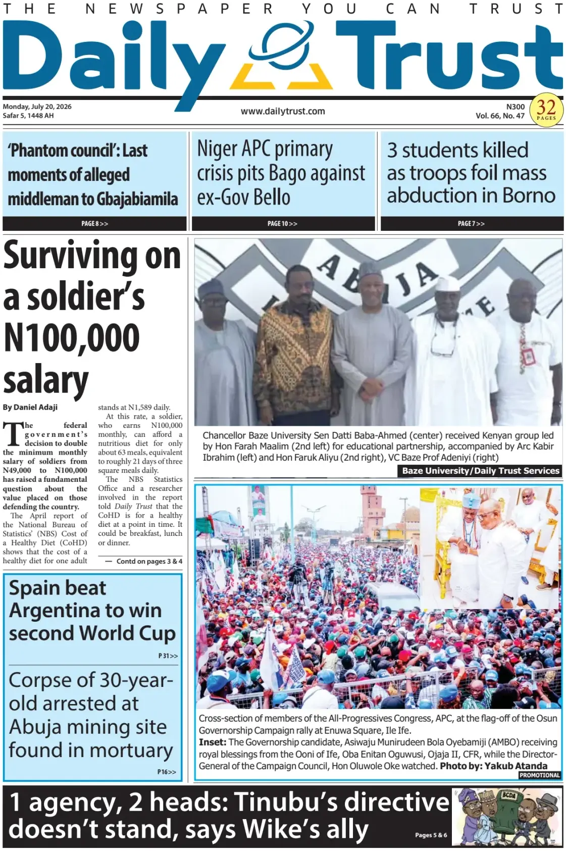 Cover Daily Trust 20/07/2026