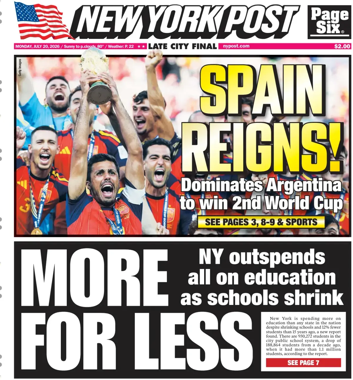 Cover New York Post 20/07/2026