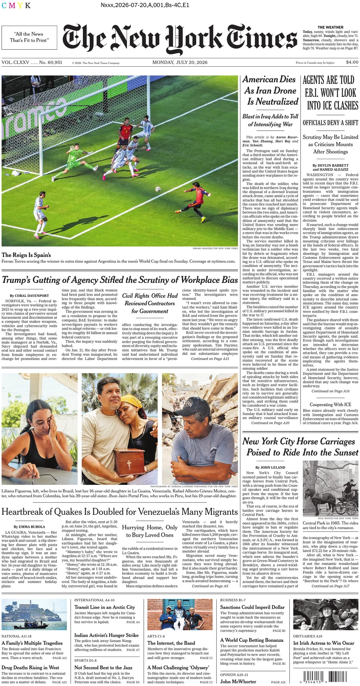 Cover The New York Times 20/07/2026