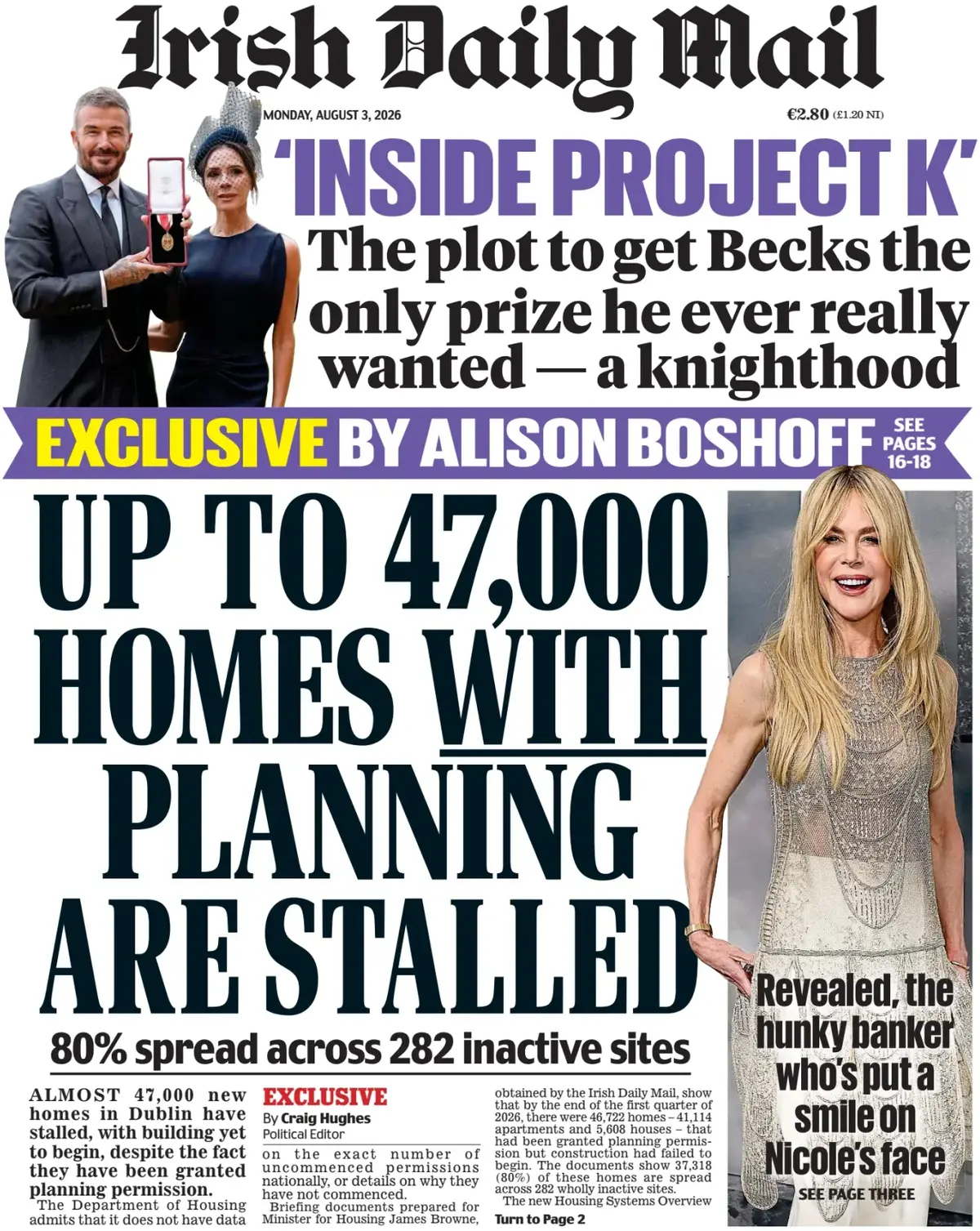 Cover Irish Daily Mail 03/08/2026