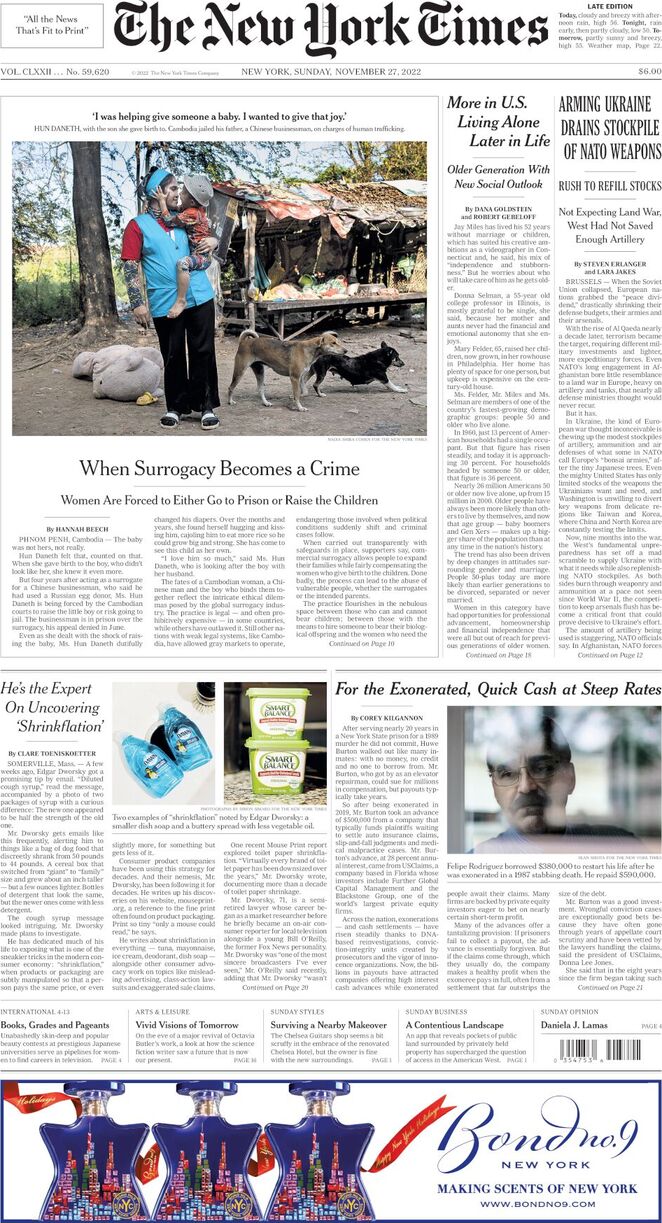 The New York Times - Front Page - 27/11/2022