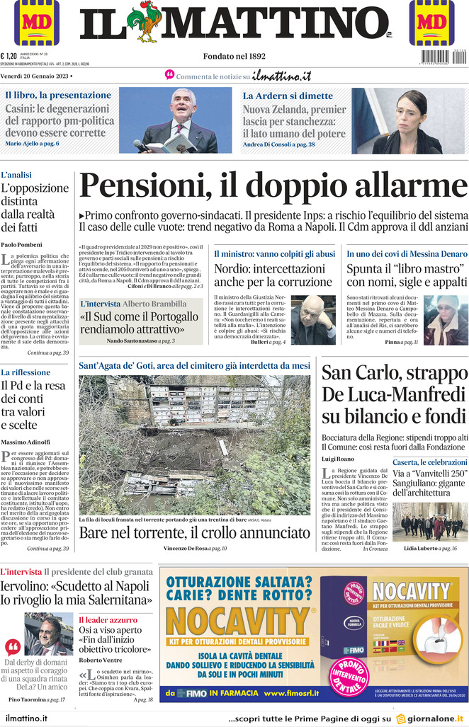 Il Mattino Today's Front Page FRONTPAGES