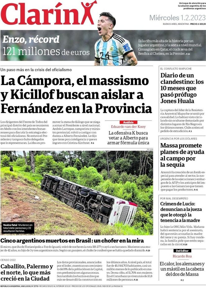 Clarín - Front Page - 01/02/2023