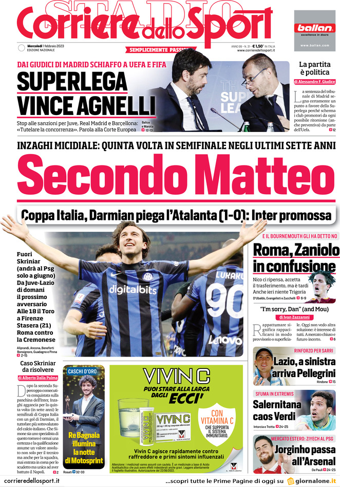 Corriere dello Sport - Front Page - 01/02/2023