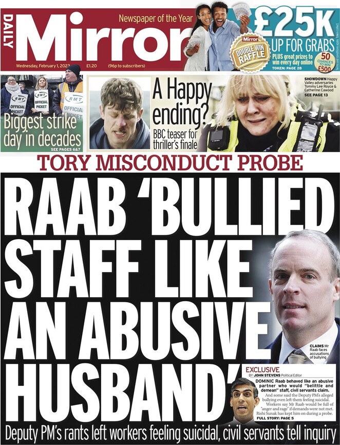 Daily Mirror - Front Page - 01/02/2023