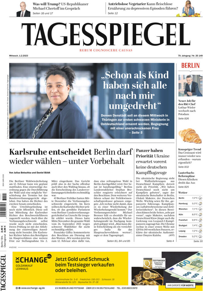 Der Tagesspiegel - Front Page - 01/02/2023