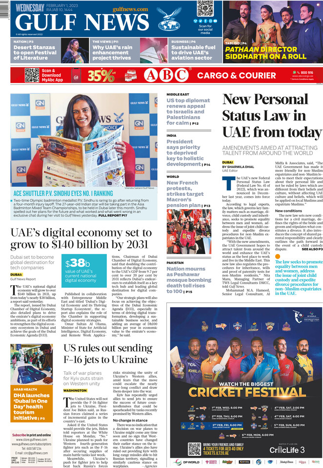 Gulf News - Front Page - 01/02/2023