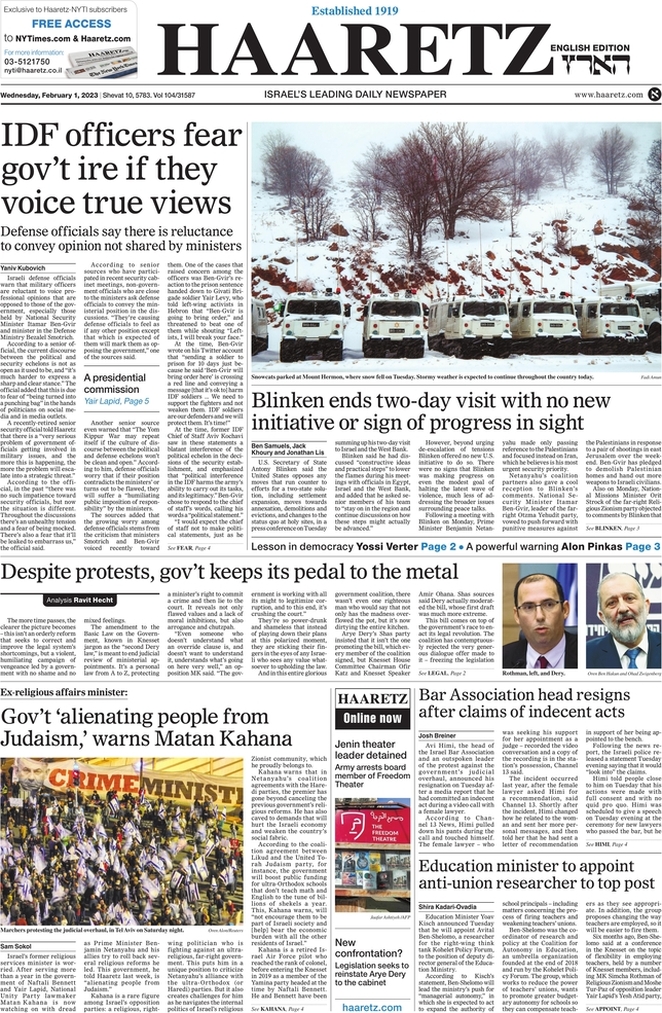 Haaretz - Front Page - 01/02/2023