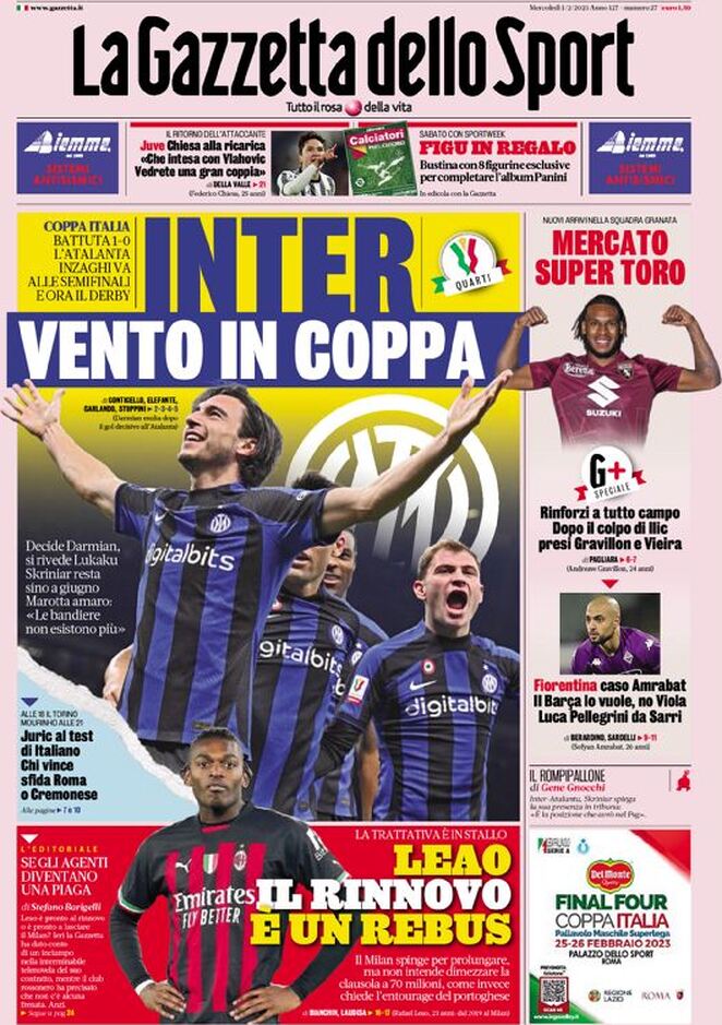 La Gazzetta dello Sport - Front Page - 01/02/2023