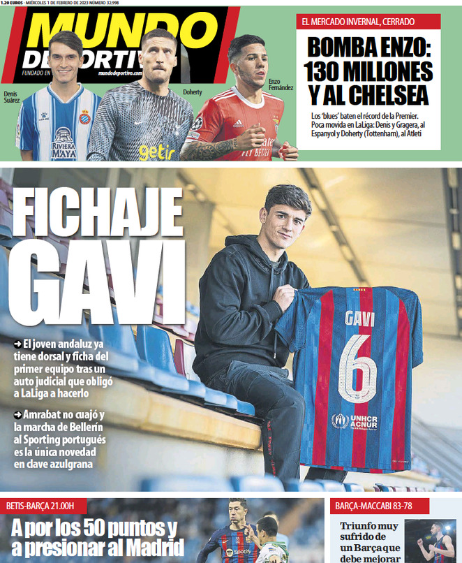 Mundo Deportivo - Front Page - 01/02/2023