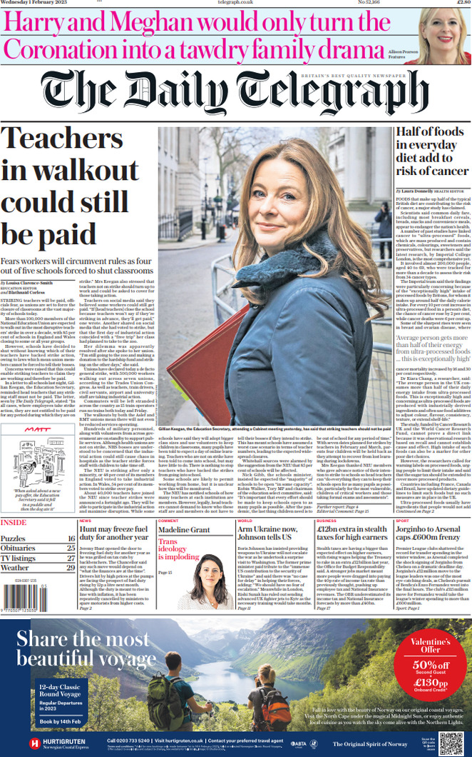The Daily Telegraph - Front Page - 01/02/2023