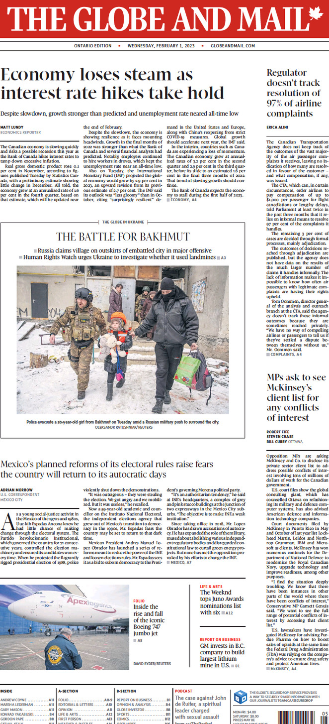 The Globe and Mail - Front Page - 01/02/2023