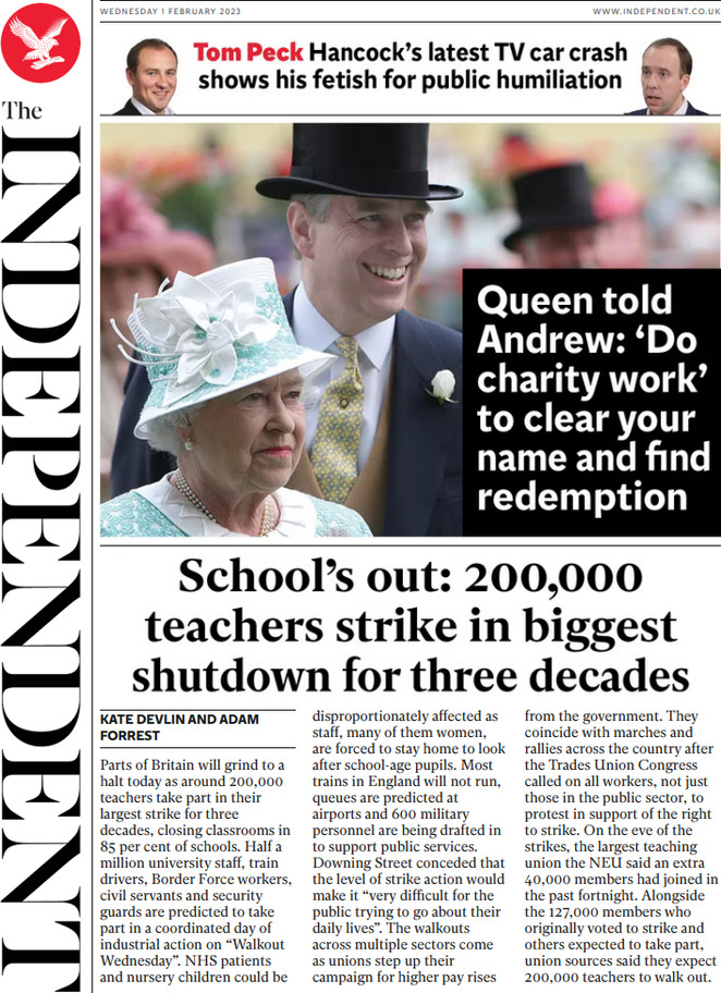 The Independent - Front Page - 01/02/2023
