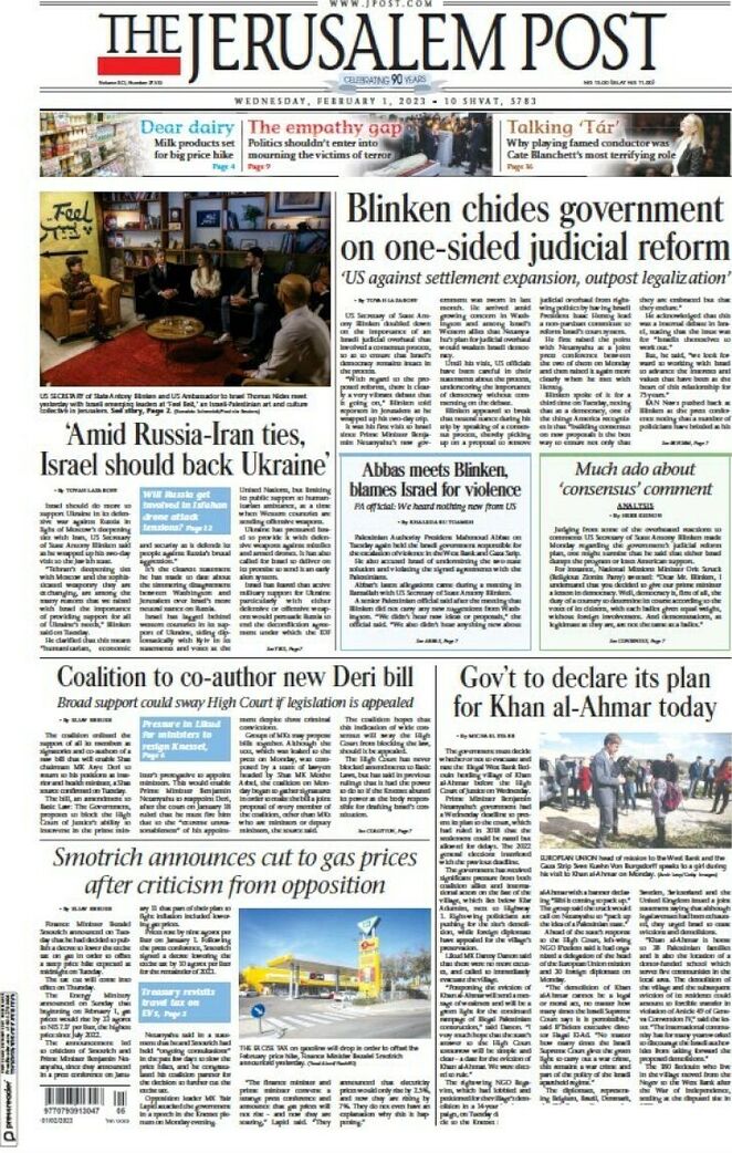 The Jerusalem Post - Front Page - 01/02/2023