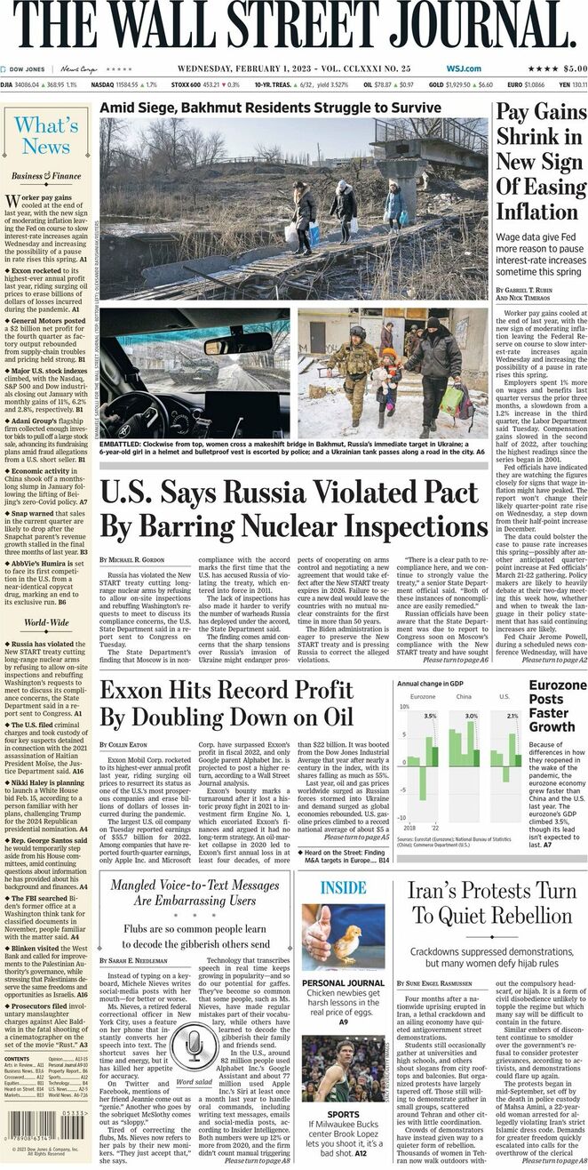 The Wall Street Journal - Front Page - 01/02/2023