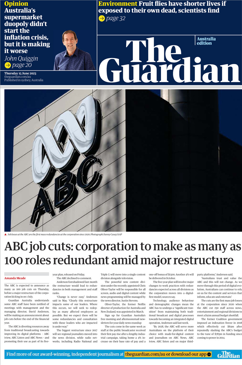 The Guardian Australia Today's Front Page