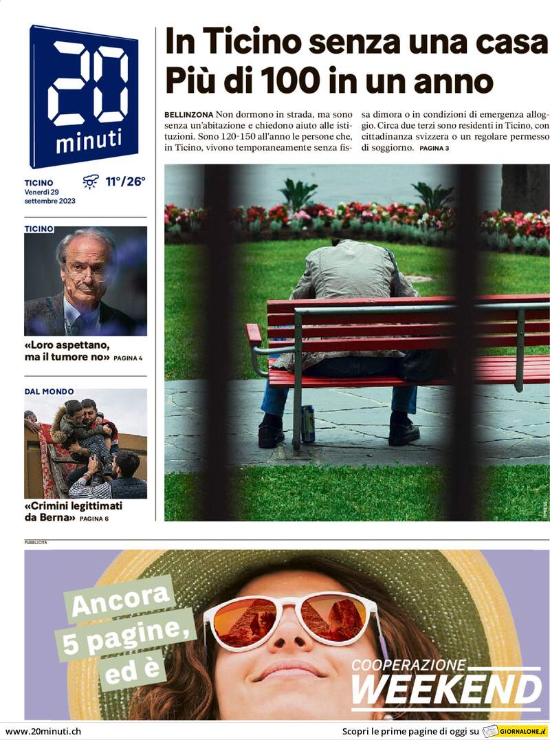 20 Minuti - Front Page - 29/09/2023