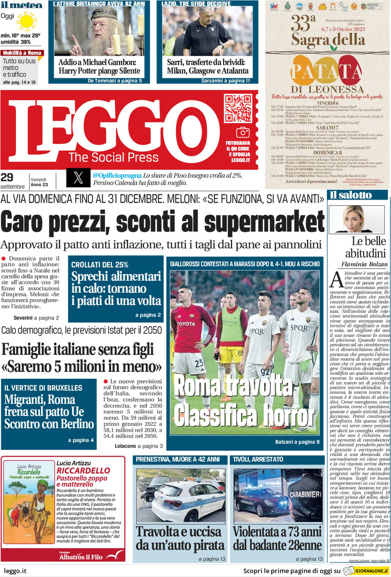 Leggo (Roma) - Front Page - 29/09/2023
