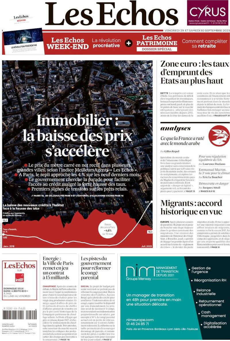 Les Échos - Front Page - 30/09/2023