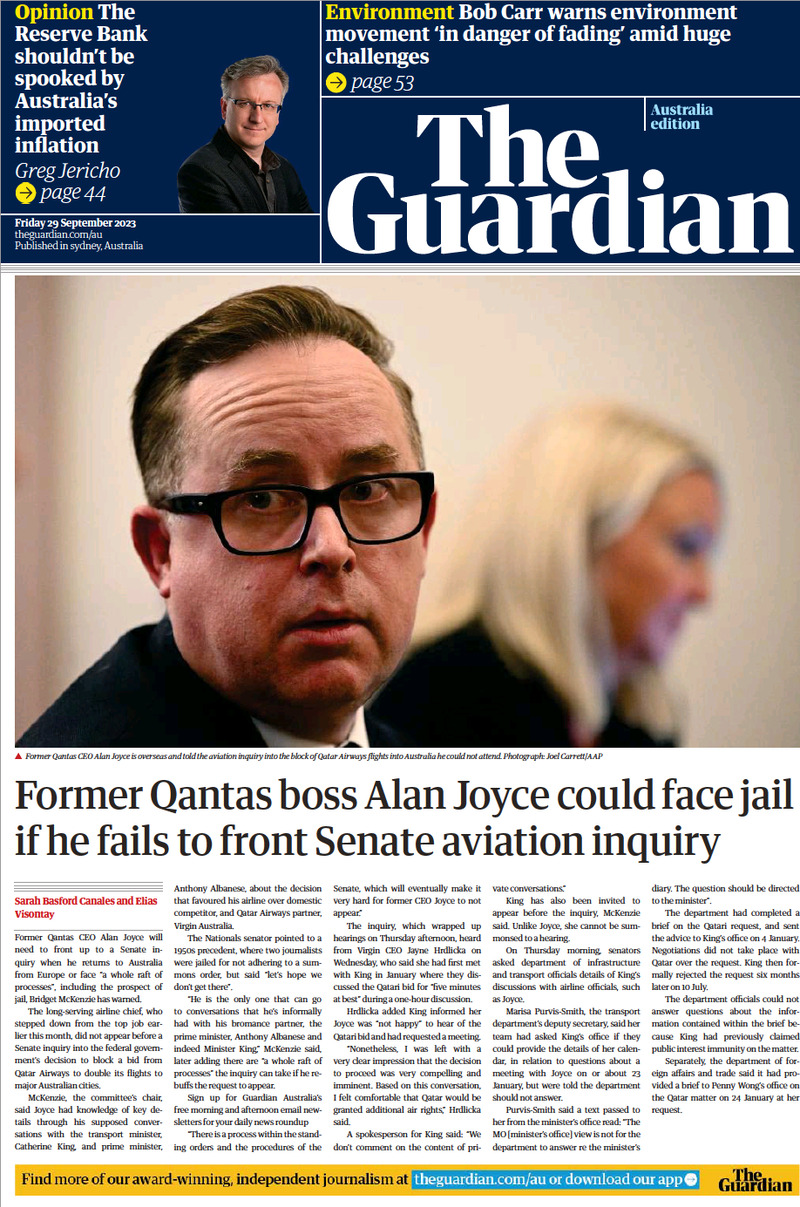 The Guardian Australia - Front Page - 29/09/2023