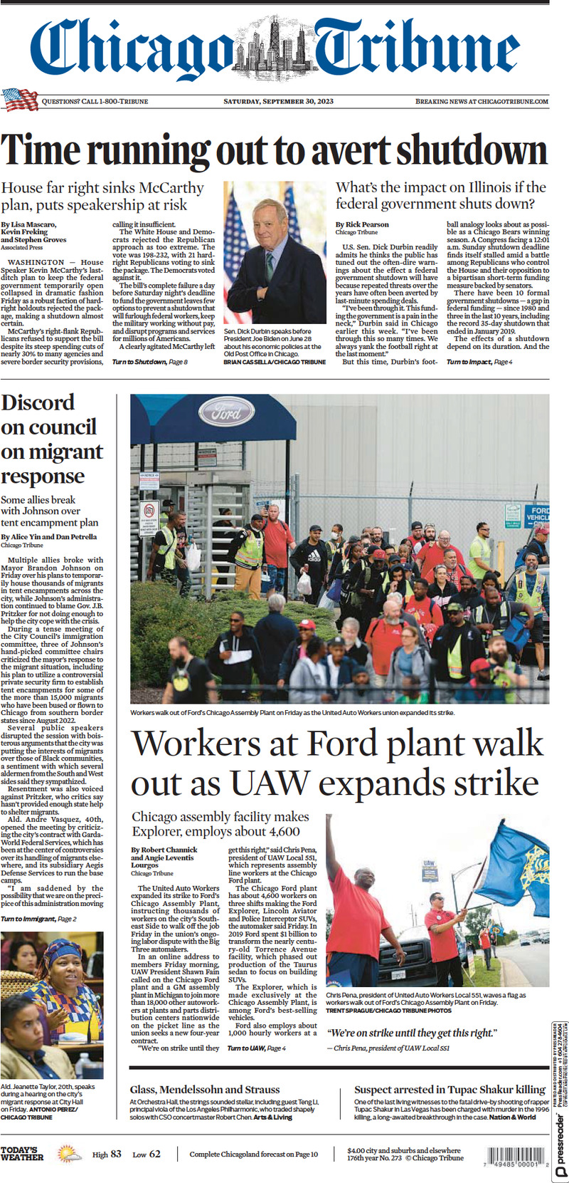 Chicago Tribune - Cover - 30/09/2023