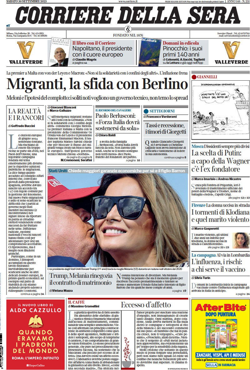 Corriere della Sera - Front Page - 30/09/2023