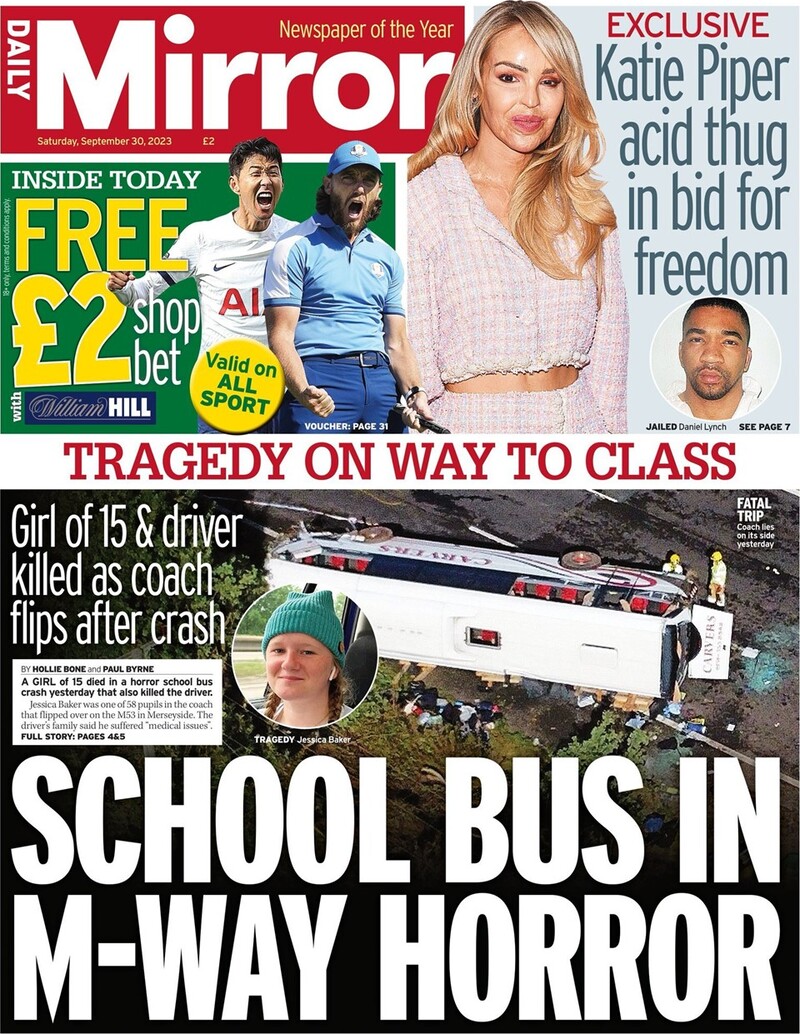 Daily Mirror - Front Page - 30/09/2023