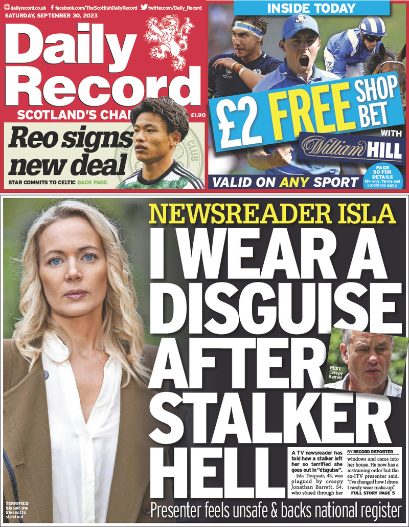 Daily Record - Front Page - 30/09/2023