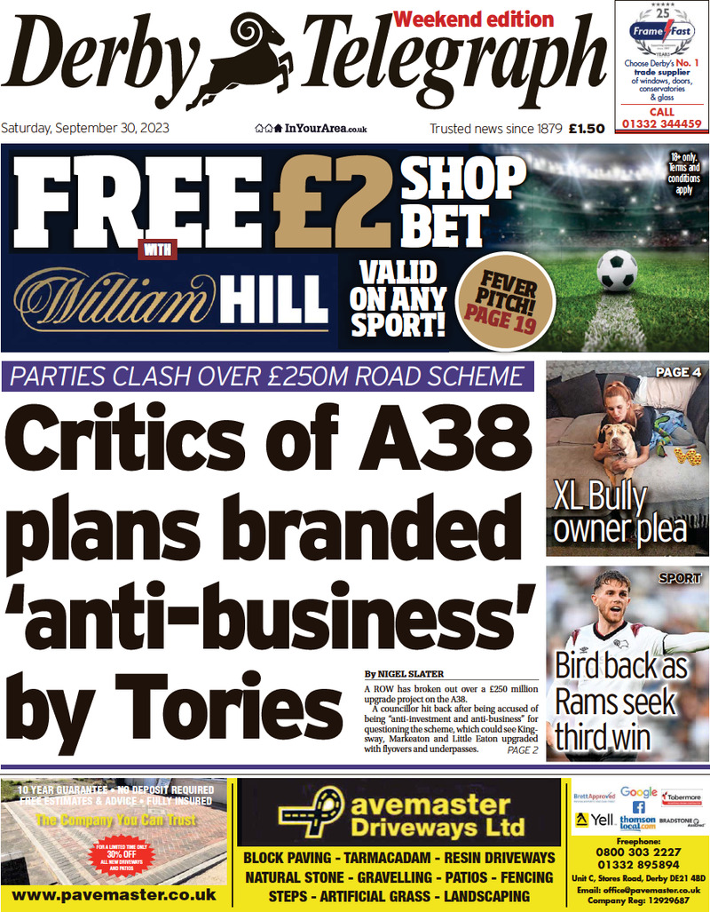 Derby Telegraph - Front Page - 30/09/2023