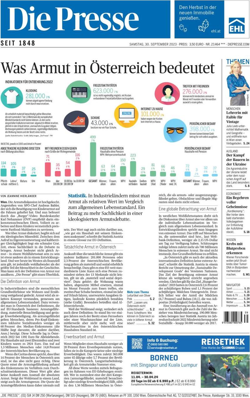 Die Presse - Front Page - 30/09/2023