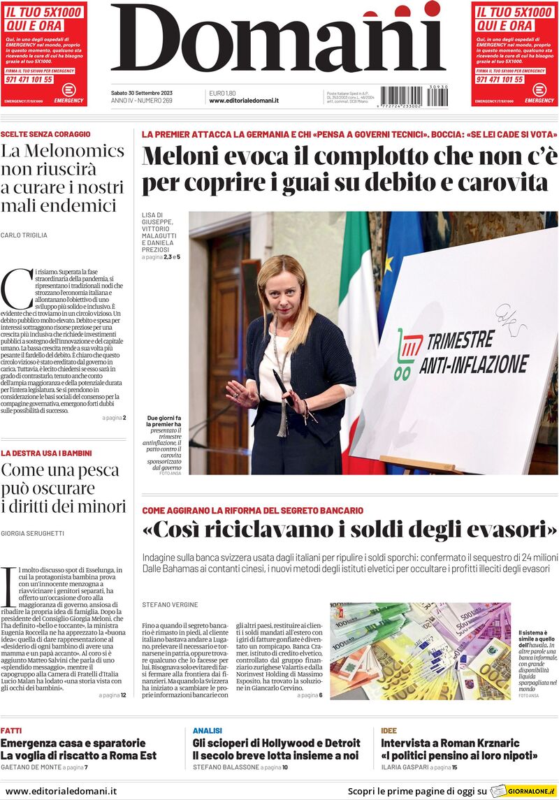 Domani - Front Page - 30/09/2023