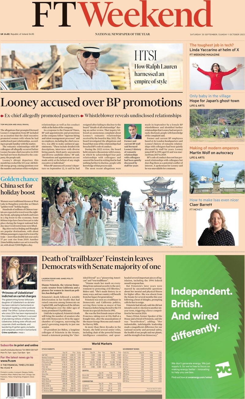 Financial Times - Front Page - 30/09/2023