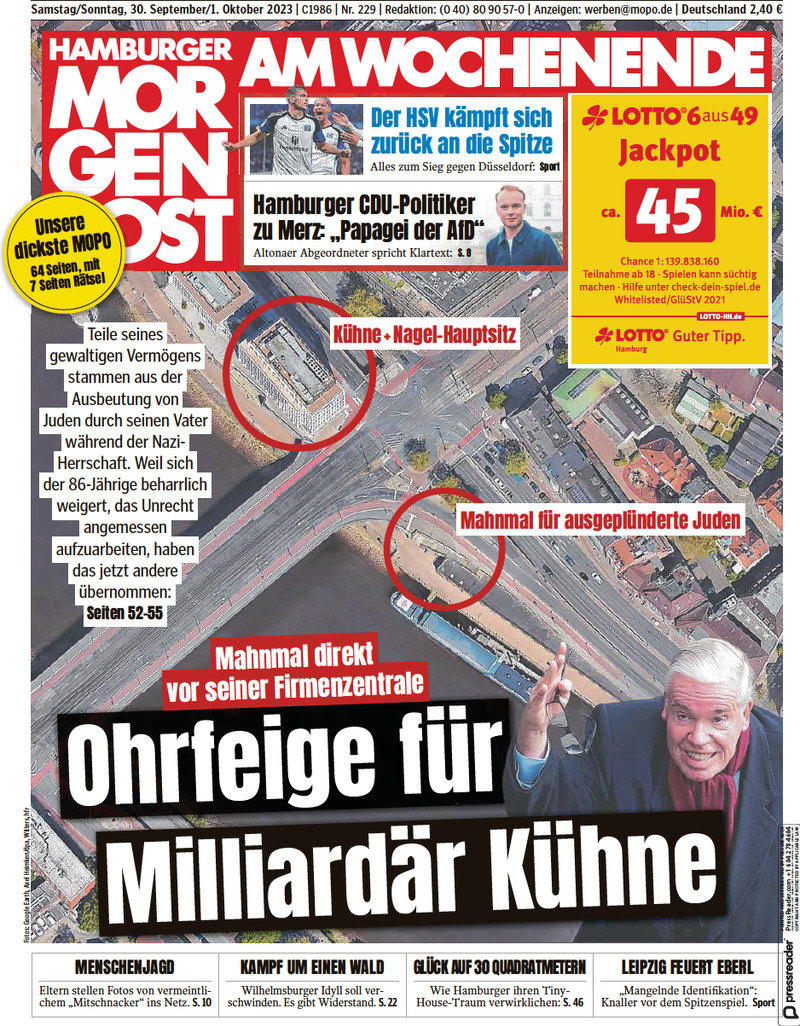 Hamburger Morgenpost - Front Page - 30/09/2023