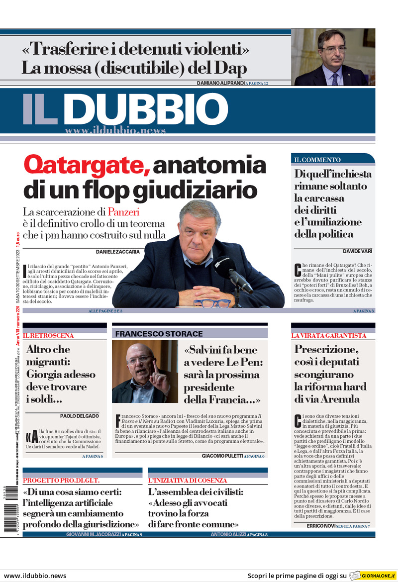 Il Dubbio - Front Page - 30/09/2023