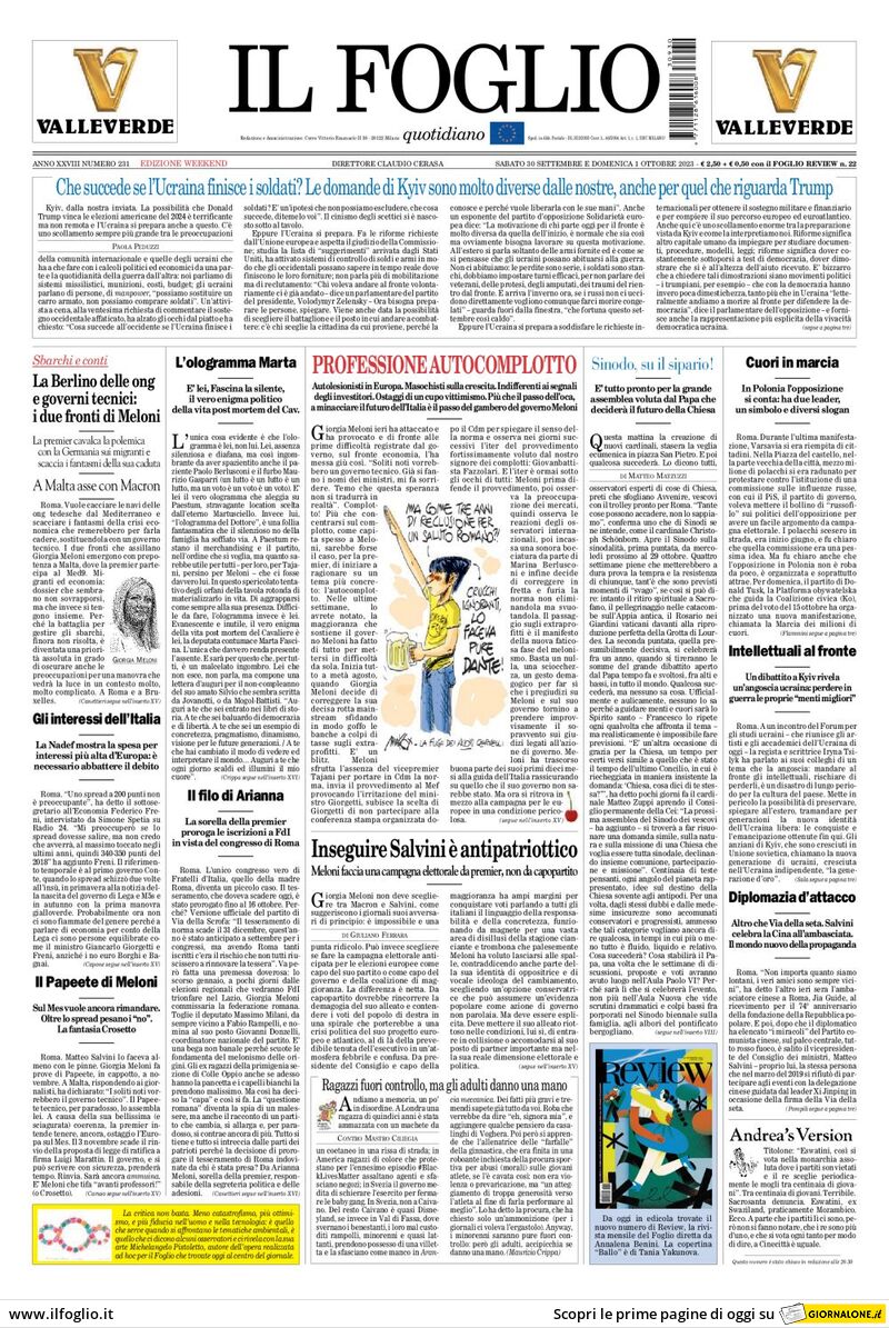 Il Foglio - Front Page - 30/09/2023