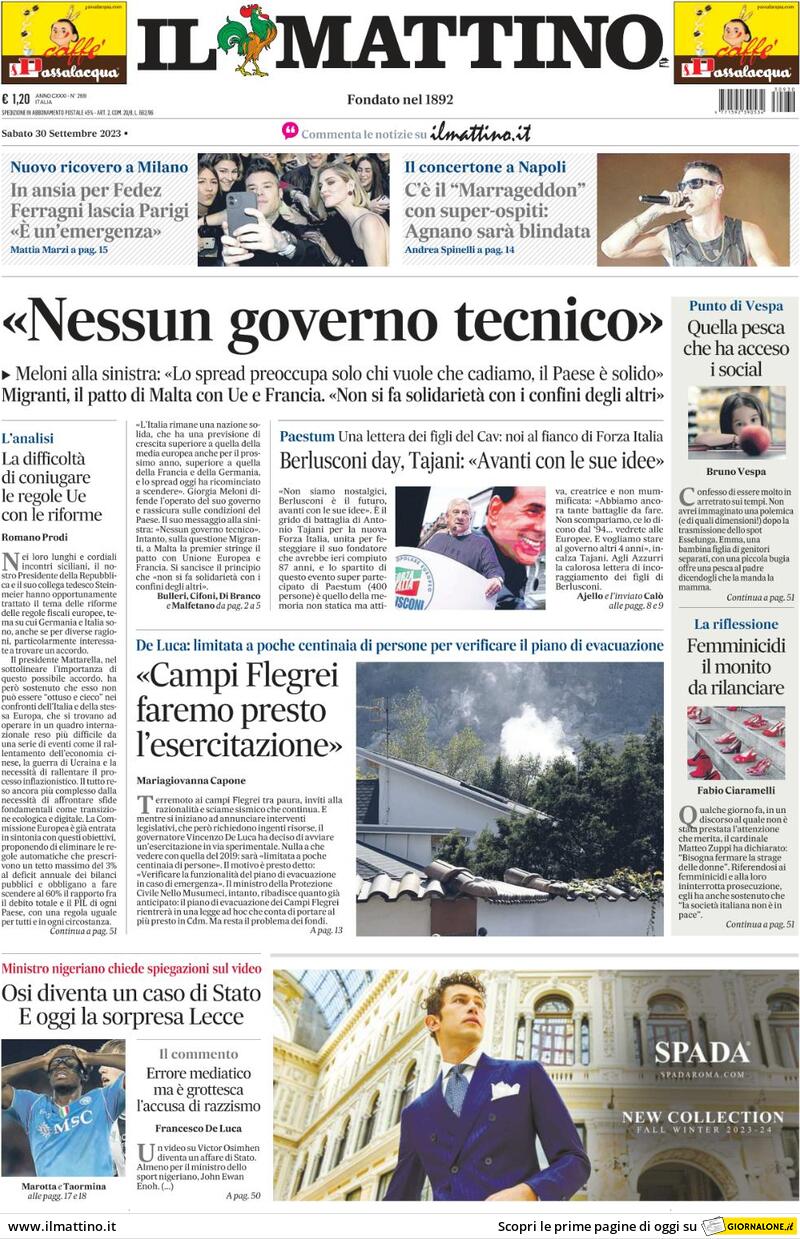 Il Mattino - Front Page - 30/09/2023