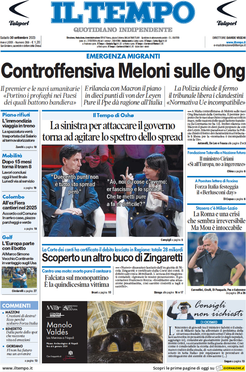 Il Tempo - Front Page - 30/09/2023