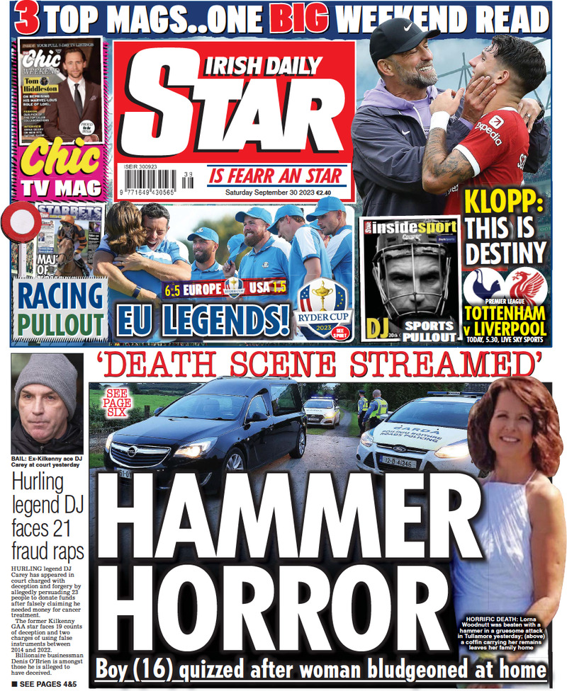 Irish Daily Star - Front Page - 30/09/2023