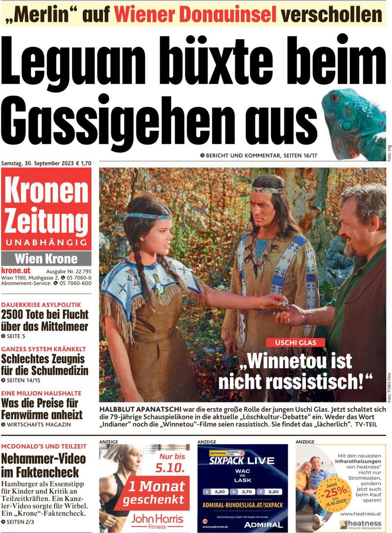Kronen Zeitung - Front Page - 30/09/2023