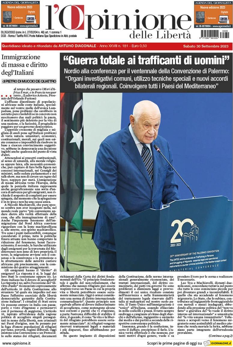 L'Opinione delle Libertà - Front Page - 30/09/2023