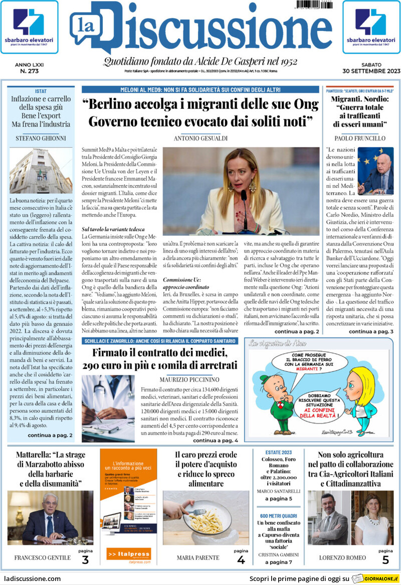 La Discussione - Front Page - 30/09/2023