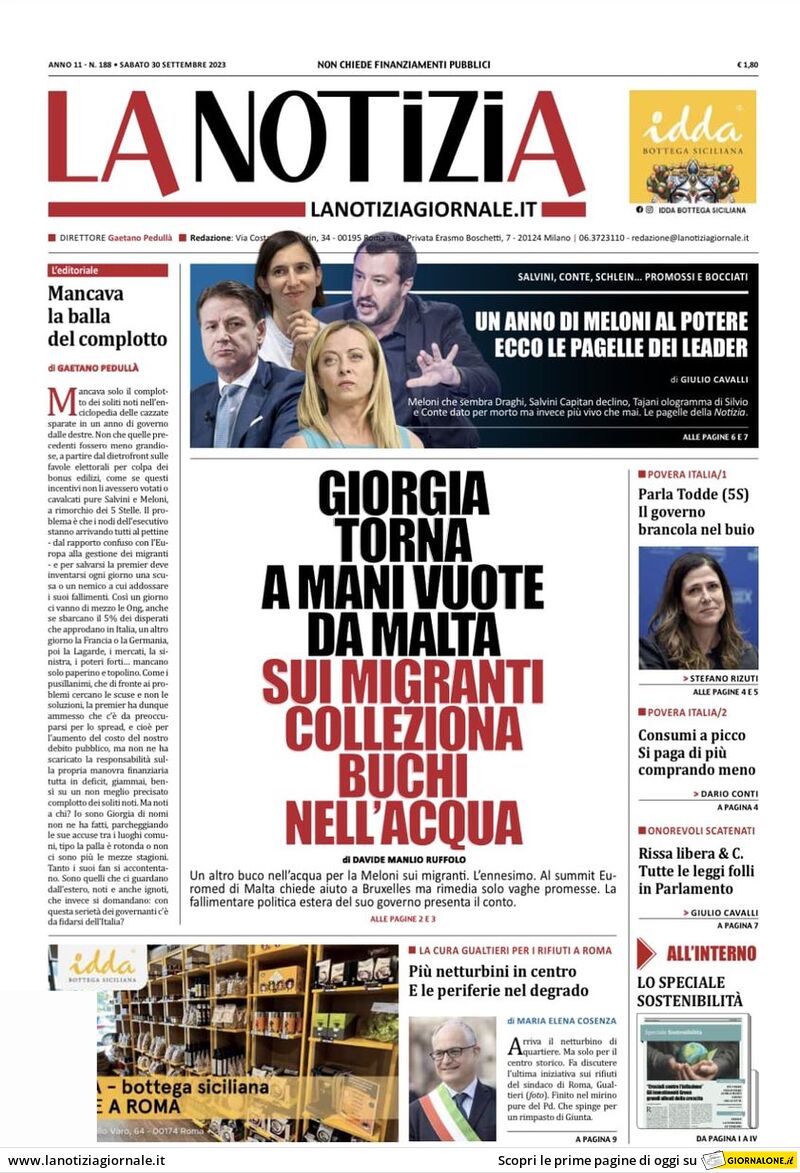 La Notizia - Front Page - 30/09/2023
