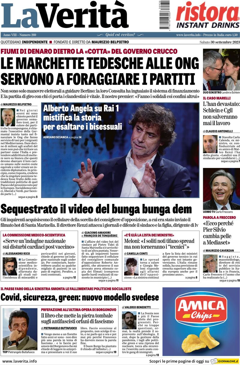 La Verità - Front Page - 30/09/2023