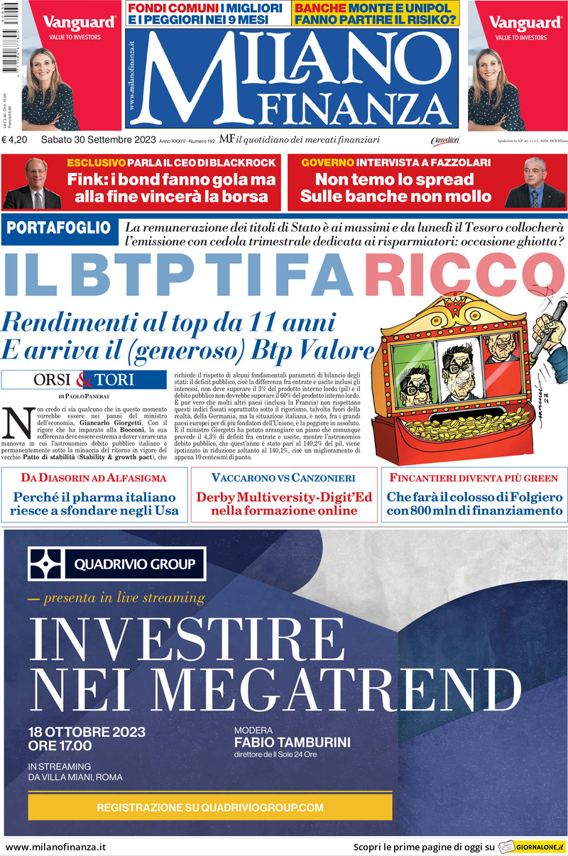 MF Milano Finanza - Front Page - 30/09/2023