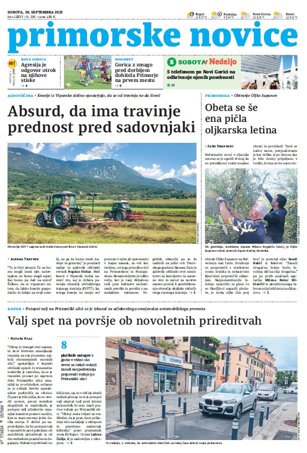 Primorske Novice - Front Page - 30/09/2023