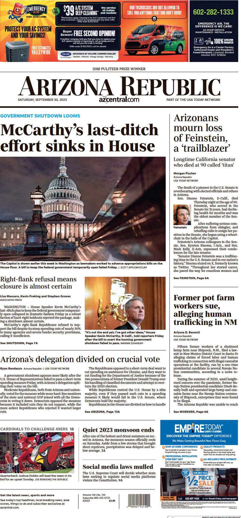 The Arizona Republic - Cover - 30/09/2023