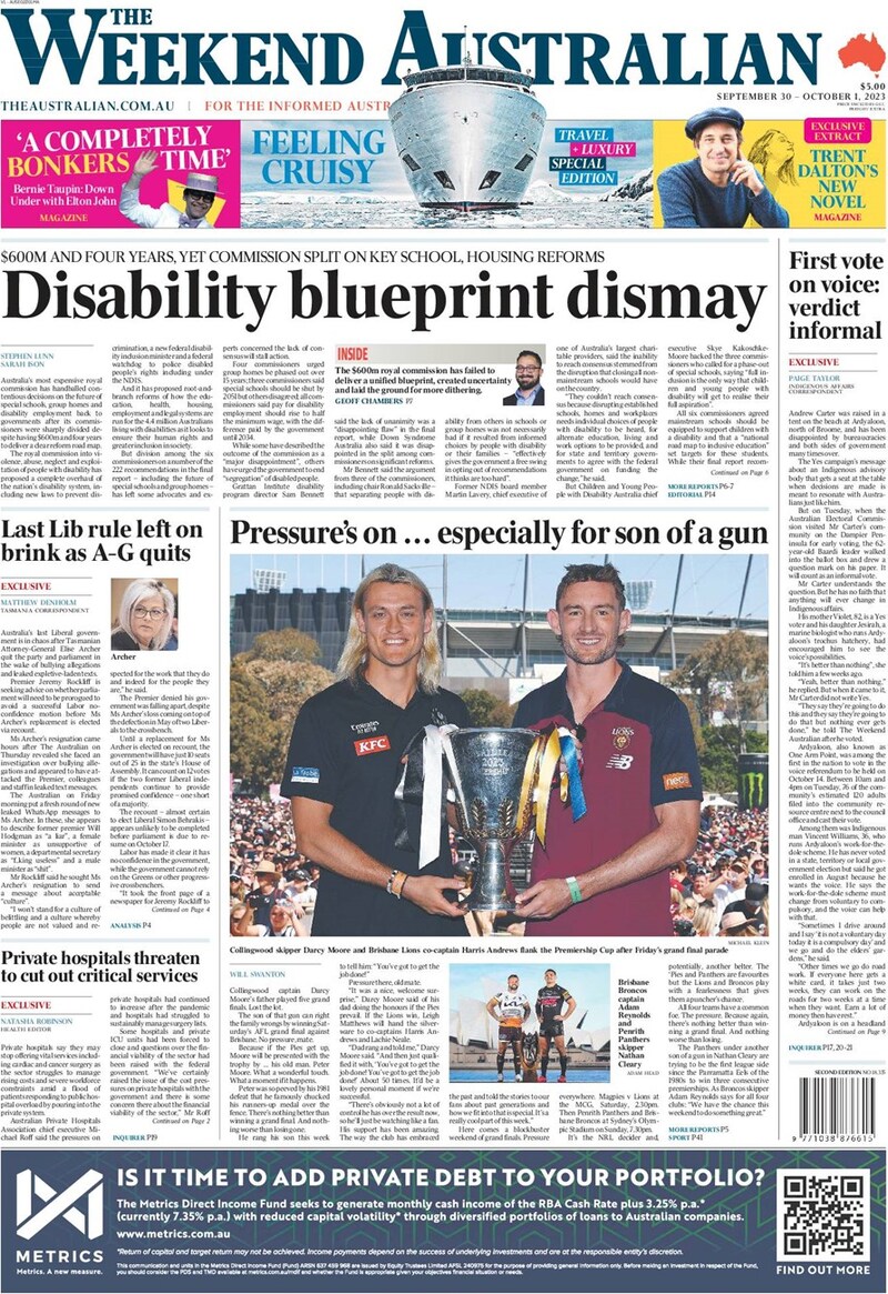 The Australian - Front Page - 30/09/2023